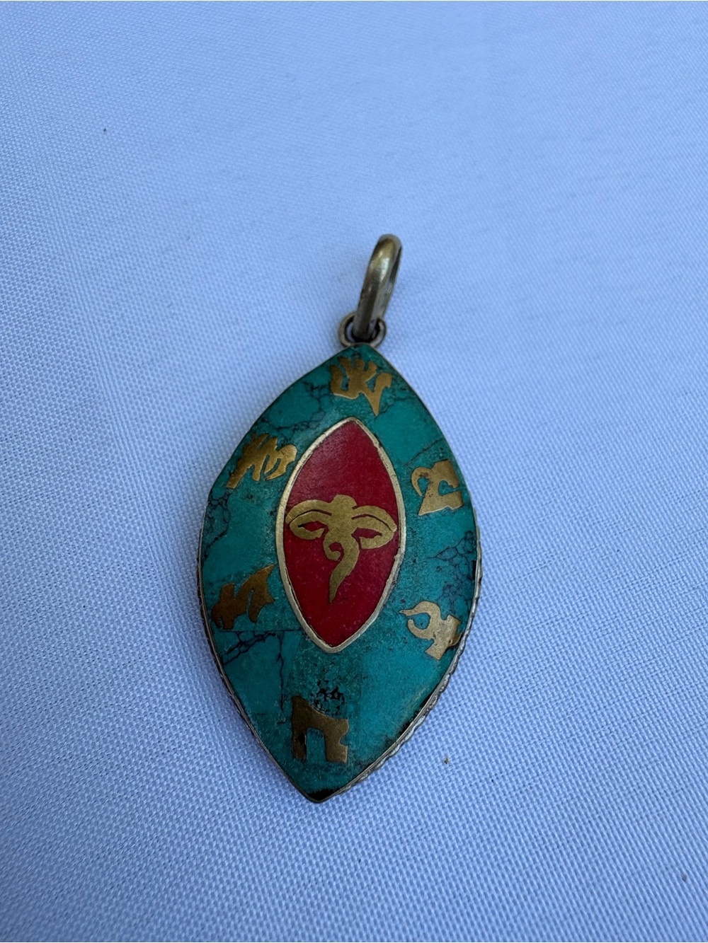 Turquoise & Red Enamel Small Pendant